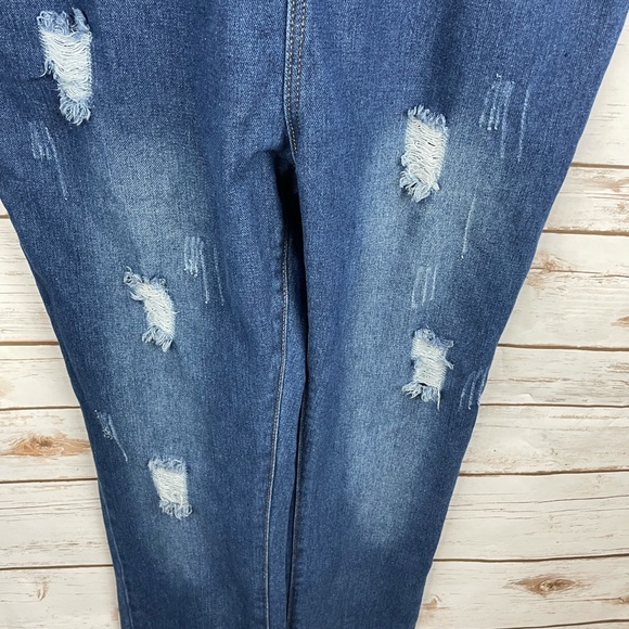 NWT AVA COSTUME Blue Denim Ripped Distressed Bib Overalls size Medium - Picture 2 of 13